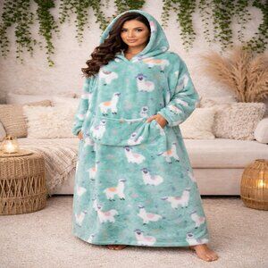 Llama Hoodie Blanket | Plush Cozy Lounge Dress Pajamas OS Fits All Women